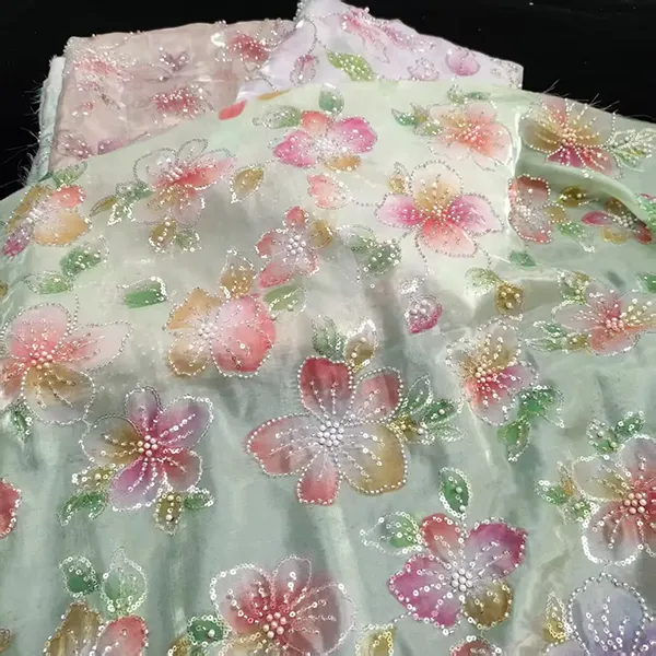 3d Embroidery Flower Applique Beads And Sequins Embroidered Lace Fabric