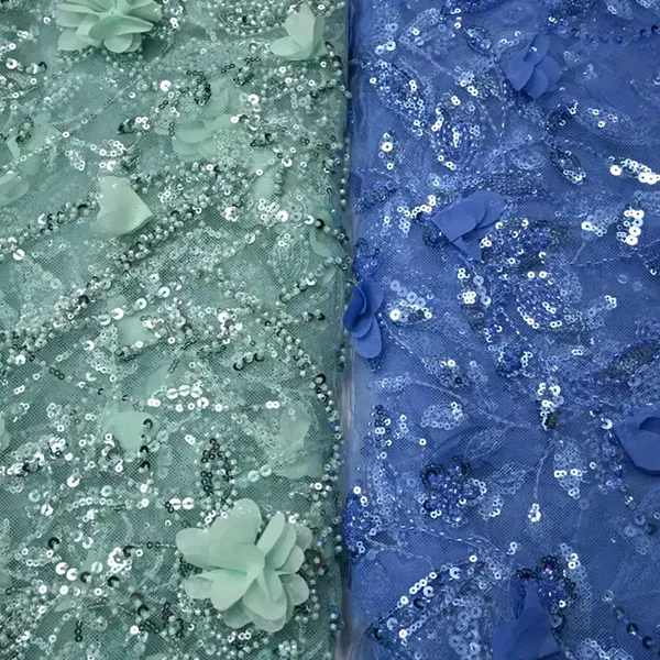 3d Embroidery Flower Applique Beads And Sequins Embroidered Lace Fabric