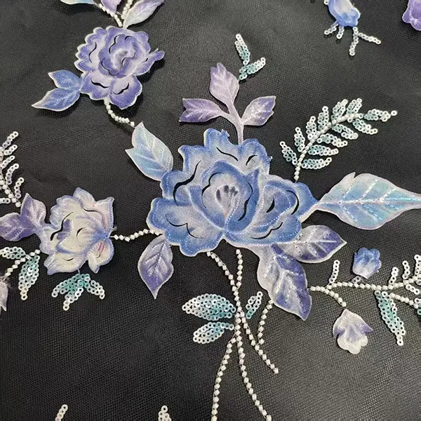 3d Embroidery Flower Applique Beads And Sequins Embroidered Lace Fabric