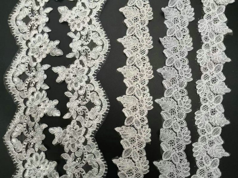 Custom Luxury Bridal French Lace Sequined Wedding Dress Border Lace for Wedding Lace